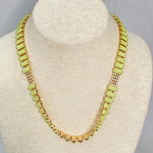 Rhinestone Chain Necklace Yellow Green Rectangles With Tiny Pave' Stones